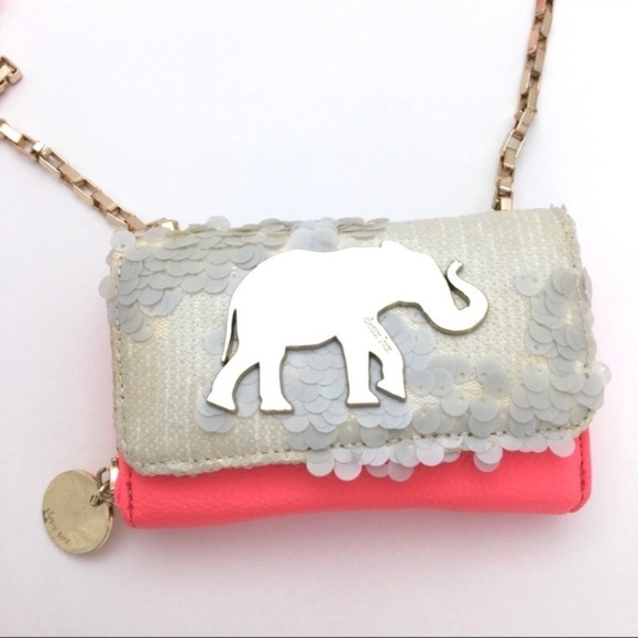 Deux Lux Elephants Sahara Sequin Spangled Crossbody Purse Bag Neon Pink - Picture 4 of 8